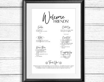 Printable Airbnb Welcome Sign Template,Vacation Rental Welcome Print with House Rules Wifi Info and checkout instructions, VRBO Welcome Sign