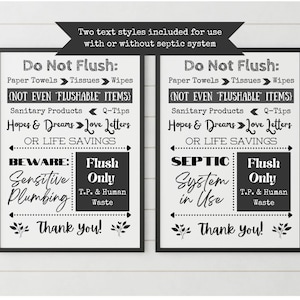 Humorous Printable Bathroom Septic Sign for home or airbnb, Sensitive Plumbing Do Not Flush Down Toilet Wall Art Print