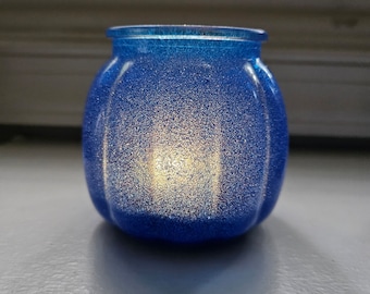 Glass Pumpkin Candle Holder, Blue Candle Holder, Sparkly Candle Holder, Glass Pumpkin Vase