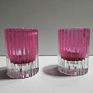 Set of 2 tealight candle holders, 2 Ribbed Glass Candle Holders, Valentines  Day candle holders, glass votives