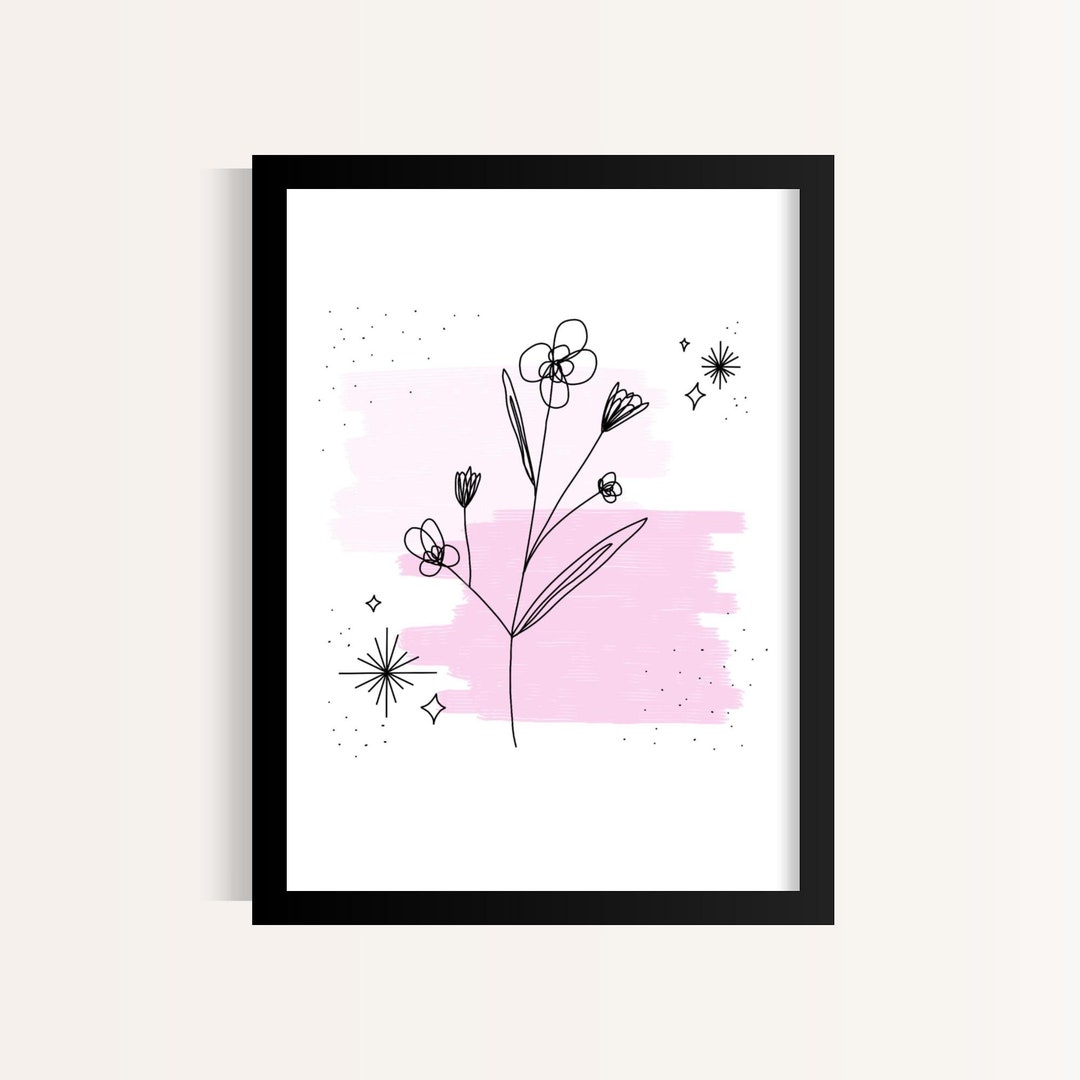 Pink Flower Line Art Printable Wall Art Minimalist Floral Line Art ...