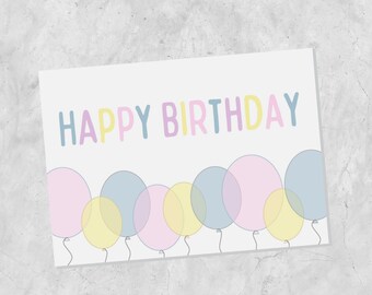 Pastel Balloon Birthday Card | Printable Birthday Card | Cute Birthday Card | Printable Card | Digital Download | Greeting Card | Blank Card