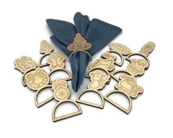 Christmas Themed Wood Engraved Napkin Rings