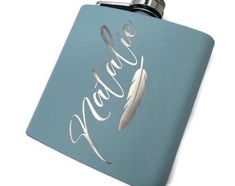 Monogram Personalized Engraved Stainless Steel Flasks with Funnel