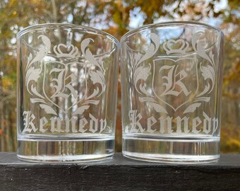 Engraved Monogram Whiskey Rocks Glasses - Set of 2
