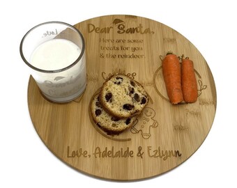 Personalized Engraved Santa's Cookies Wood Serving Tray and Matching Glass