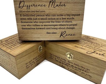 Difference Maker Engraved Wooden Box with Handwritten Messages