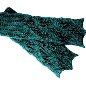Spitzen-Armstulpen Aurelie - Merino - petrolgrün - handgestrickt
