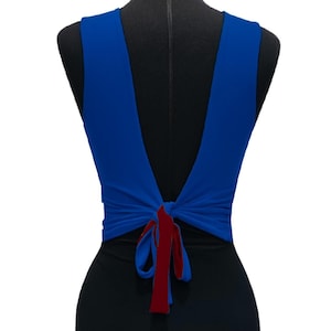 Argentine Tango Blouse | Open-Back Reversible Crop Top for Dance Red - Blue Back Tie Crop Top