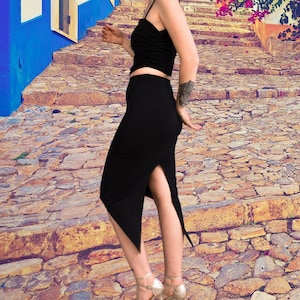 High-Waist Black Argentine Tango Skirt, Elegant Dance Skirt