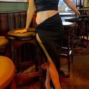 Black Asymmetric Deep Slit Tango Skirt ,Black Dance Skirt