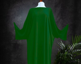 Oversize Green Kaftan Dress/Bohemian Loose Fit Gown/Gothic Green Batwing Dress with Slit/Plus Size Clothing/Green Maxi Dress with Side Slits