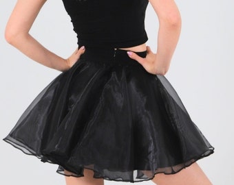Tulle Mini Skirt-Black Organza Customizable-Length Circle Skirt- A-line skirt-Flared Tulle Skirt for Women-Cocktail Party Skirt