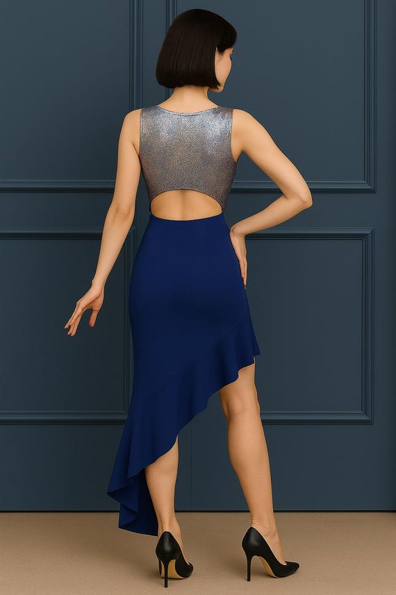 blue tango dress Royal Blue Tango Dress with Elegant Back Cutout - OLIVIA