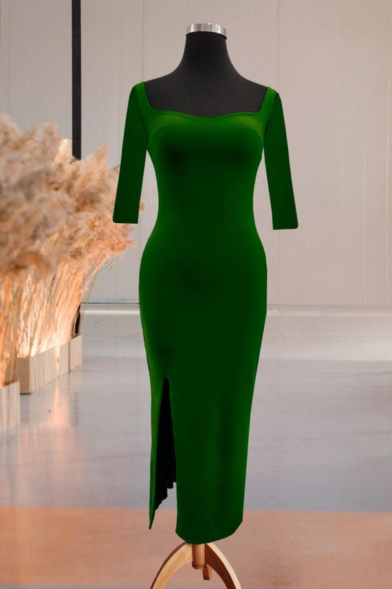 green tango dress Green Tango Dress, Argentine Tango Ballroom Dress, Includes Bra Pads Performance Outfit for Tango Dancer, 3/4 Sleeve Tangokleid