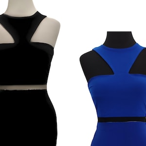 Women&#39;s Reversible Crop Top - Blue & Black - Tango Blouse - Stretchy Lycra Top