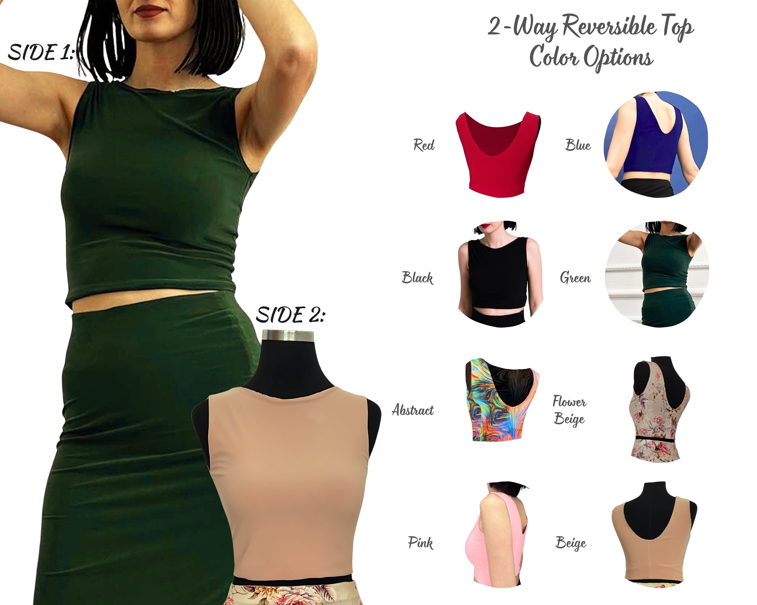 アルゼンチンタンゴトップス 多用途 2 ウェイ リバーシブル タンゴ トップ | 8 色 - ダンス