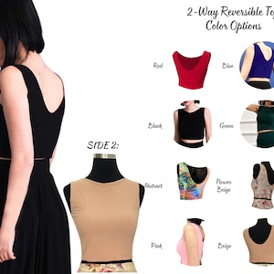 Versatile 2-Way Reversible Tango Top| 8 Color - Dance Crop Top - Argentina Tango Top - Black Top - Beige Top