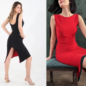 Argentina Tango Dress, Reversible Ballroom Dress- Red Black Dress for Dance Festivals and Tango Events, Tango Dress Women, Tango Dance Wear