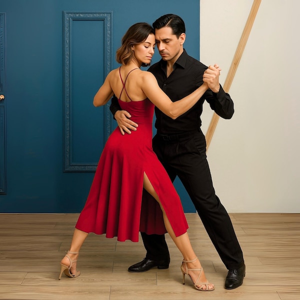 Red Tango Circle Dress with Double Slits – Milonga & Latin Dance Party Dress-Tangoklied
