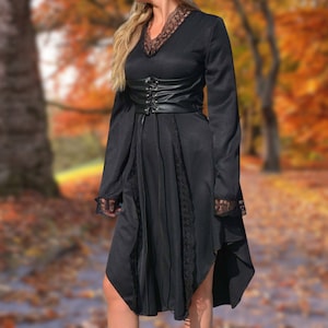 Gothic Black Asymmetric Corset Dress with Lace - Gothic Style