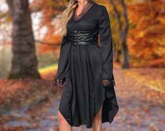 Gothic Black Asymmetric Corset Dress with Lace - Gothic Style