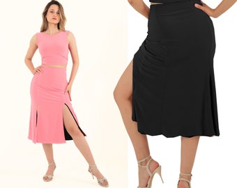 Reversible Tango Skirt – Dual-Slit Pink and Black Dancewear for Milonga & Argentine Tango