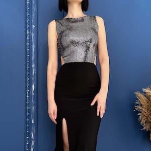 Elegant Black Sequin Party Dress - Side Cutout & Slit Black Evening Gown