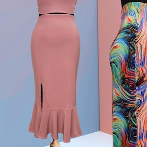 Pink Tango Performance Skirt – Elegant Ruffle Hem Skirt with Side Slit for Milonga & Ballroom Dance