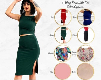 Versatile 4-Way Reversible Tango Skirt Top Set | Tango Matching Dresses | Two-Piece Tango Dance Set | Black & Green Designer Outfit