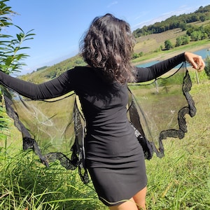Goth Dress, Gothic Black Batwing Dress, Women&#39;s bat cape halloween dress, women bat dress, women black halloween dress, Gothic Witch Dress