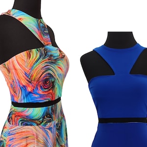 Women&#39;s Reversible Crop Top - Blue & Abstract - Tango Blouse - Stretchy Lycra Top