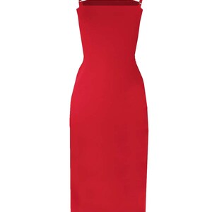Elegant Red Evening Dress with Adjustable Straps, Midi Red Cocktail Dress for Parties and Special Occasions