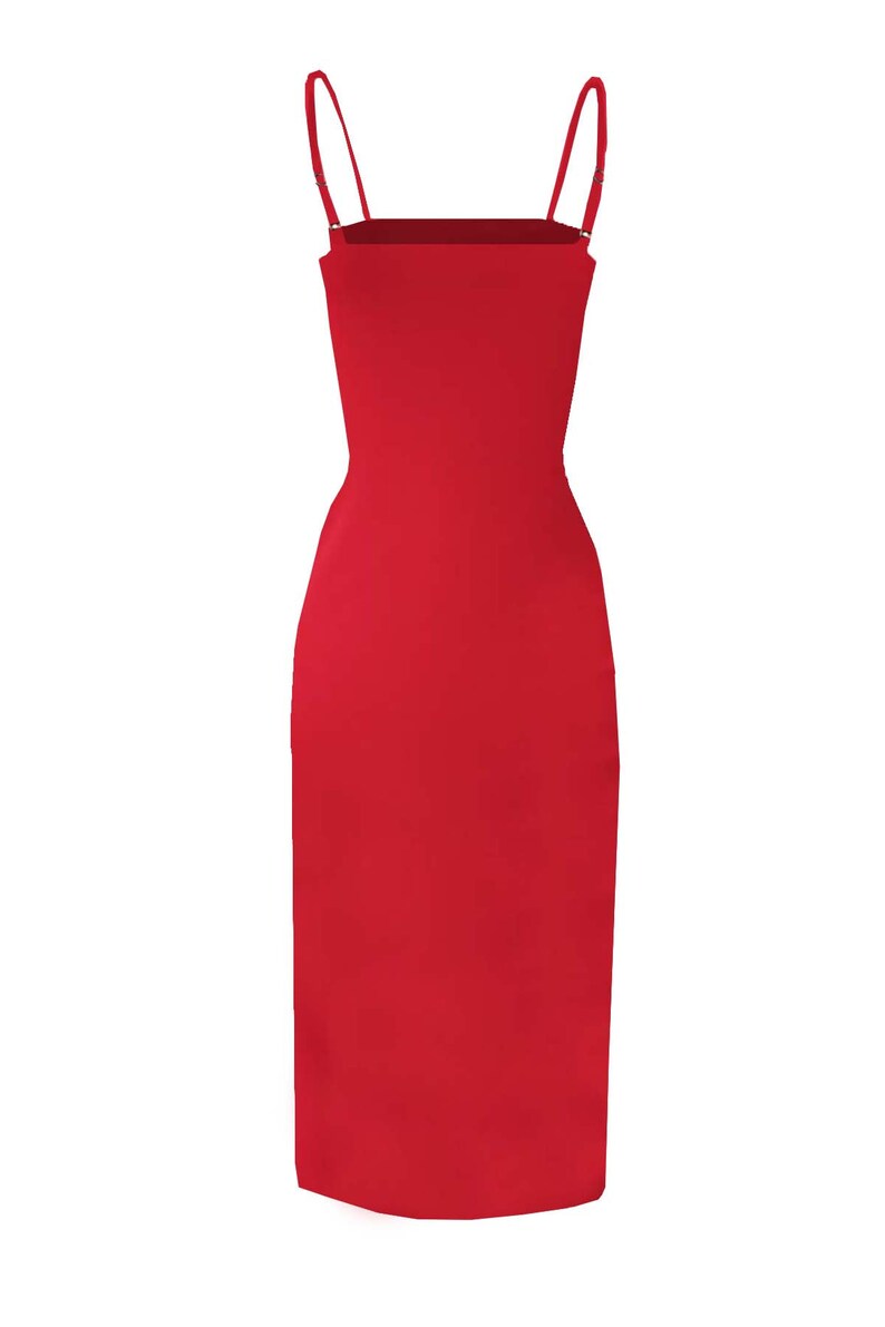 Elegant Red Evening Dress with Adjustable Straps, Midi Red Cocktail Dress for Parties and Special Occasions