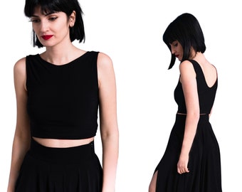 Zwarte top zonder rug, zwarte crop top, tangotop, feesttop