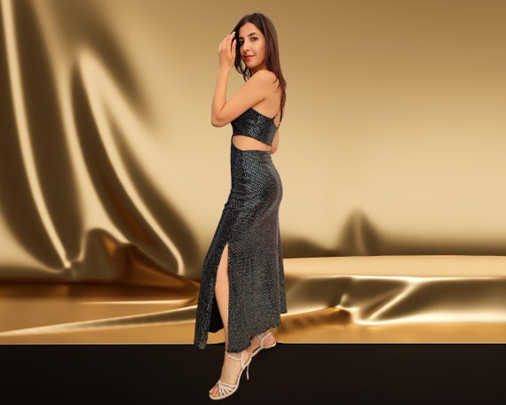 Backless Black Sequin Maxi Dress Two Slit Evening Dress Cutout Party Dress for Women - Etsy Ireland Backless Black Sequin Maxi Dress Two Slit Evening Dress Cutout Party Dress for Women - Etsy Ireland