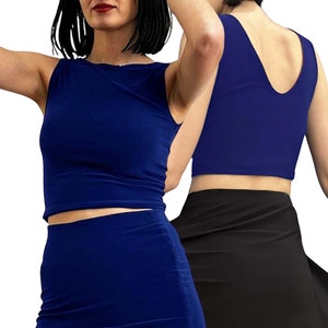 Haut dos nu bleu roi, haut court bleu, haut tango, haut de fête, haut pour femme bleu