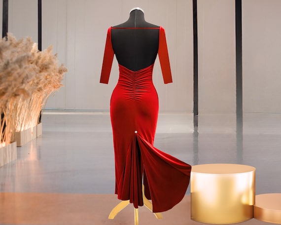 Red Tango Dress With Tale Slit, Embellished Tango Dress, Open Back Dance  Dress, Milonga Tango Performance Dress, Includes Bra Pads - Etsy Israel