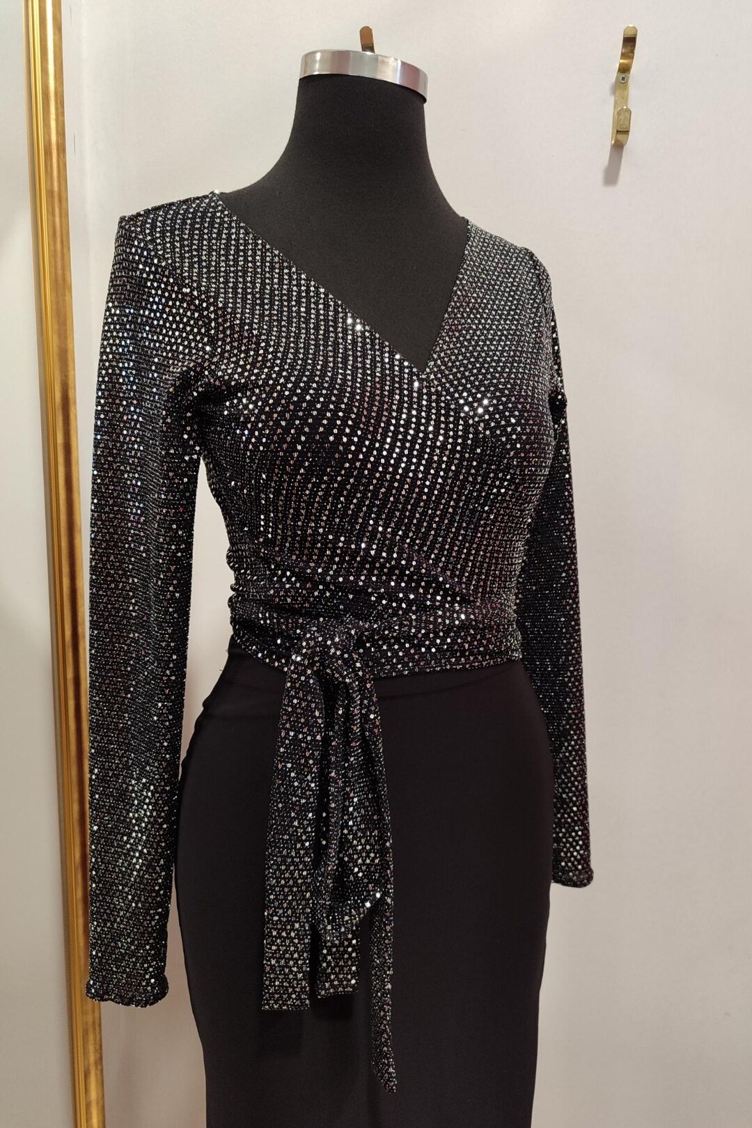 Black Sequin One Shoulder Stylish Party Wear Shimmer Blouse Trendy Off Shoulder Evening Top