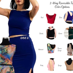 Versatile 2-Way Reversible Tango Top| 8 Color - Dance Crop Top - Argentina Tango Top - Blue Top - Absract Top