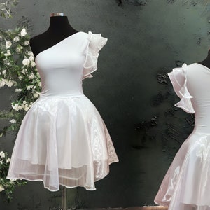White Cocktail Dress, White Mini Dress, Short Wedding Dress, Short White Dress, Mini Wedding Dress, Summer One Shoulder Dress