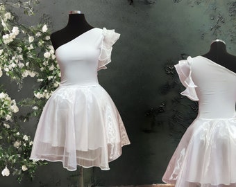 Vestido de cóctel blanco, mini vestido blanco, vestido de novia corto, vestido blanco corto, mini vestido de novia, vestido de verano de un hombro