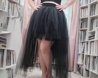 Black Tulle High-Low Skirt - Gothic Asymmetrical Maxi Skirt