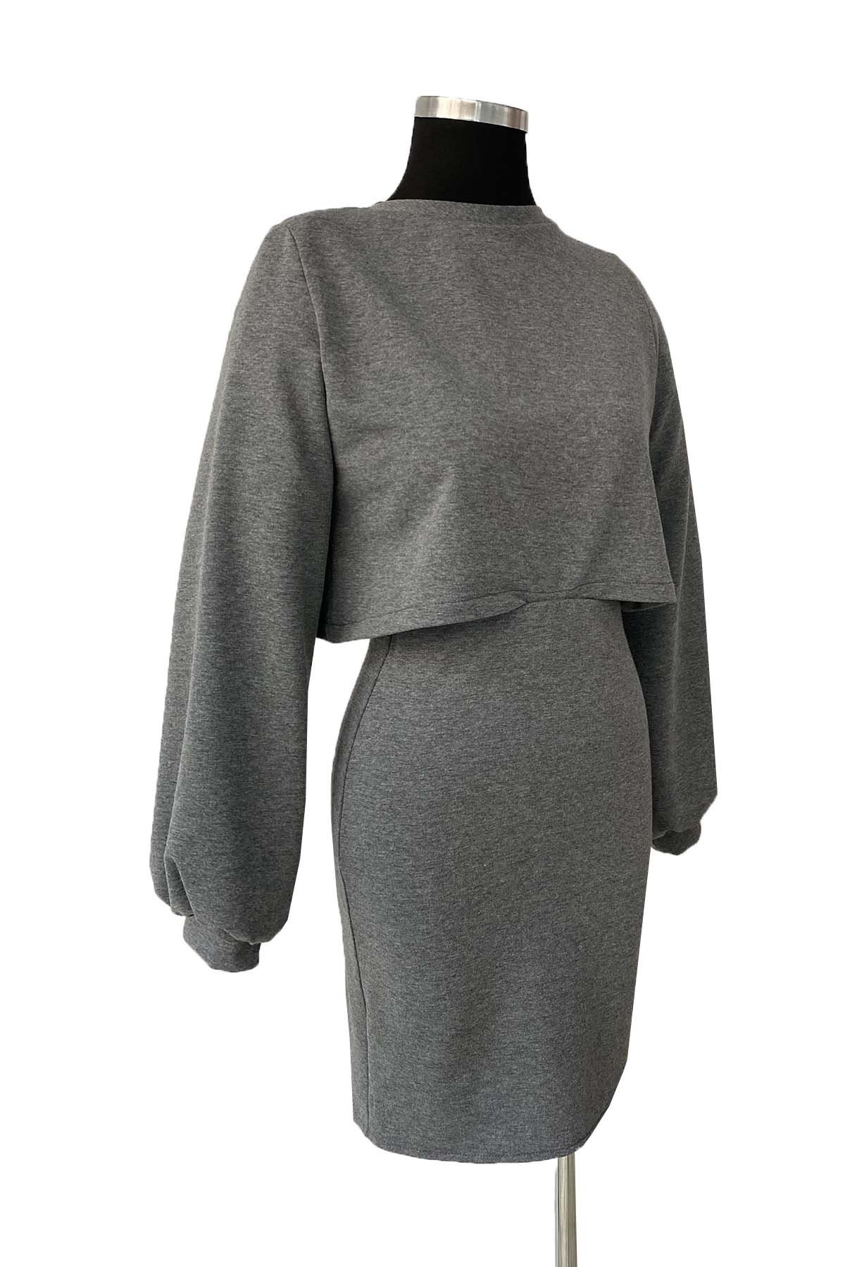 DESIGNER CROP TOP & SKIRT IN GREY