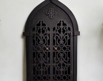 Gothic Apothecary Shelf , Black Vintage Storage Display , Crystal Shelf