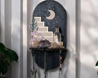 Moon shelf, flower shelf, crystal shelf, handmade geometric shelf, witch shelf, crystal altar