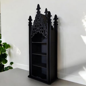 Estante de cristal gótico, estante de almacenamiento vintage negro, estante de cristal