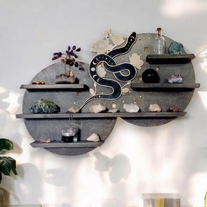 Snake shelf, snake double shelf, crystal shelf, handmade geometric shelf, witch shelf, crystal altar