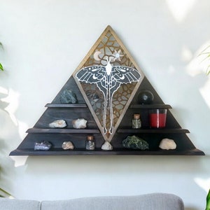 Silver luna moth shelf, Moon shelf, crystal shelf, handmade geometric shelf, witch shelf, crystal altar