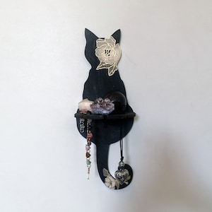 Cat shelf, cat flower shelf, crystal shelf, handmade geometric shelf, witch shelf, crystal altar.